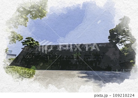 水彩画風 東京北の丸公園 江戸城 天守台 東京都千代田区 水彩画風 東京北の丸公園 江戸城 天守台 東京都千代田区 109210224