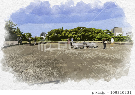 水彩画風　東京北の丸公園　江戸城　天守台　東京都千代田区 109210231