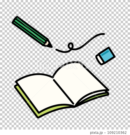 鉛筆、橡皮擦和筆記本的簡單插圖 109210362