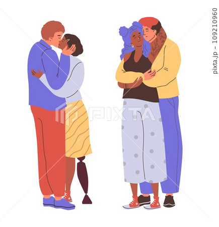 Set of cute hugging and kissing couples flat style, vector illustration Set of cute hugging and kissing couples flat style, vector illustration 109210960