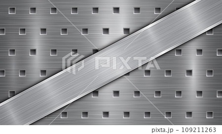 Metal background with holes and a polished plate 109211263