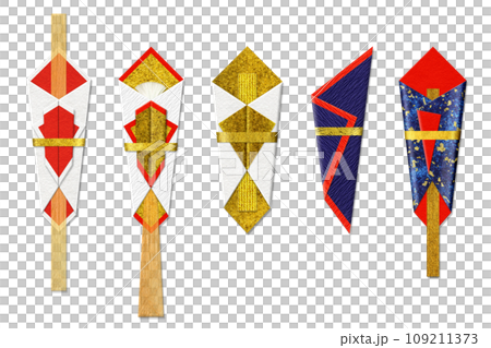 A set of various shaded cutout materials for noshi paper for celebrations and gifts. 109211373