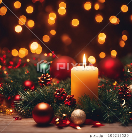 Christmas illustration with burning candle 109212529