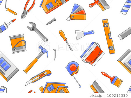 Pattern with repair working tools. Equipment for construction industry and business. 109213359