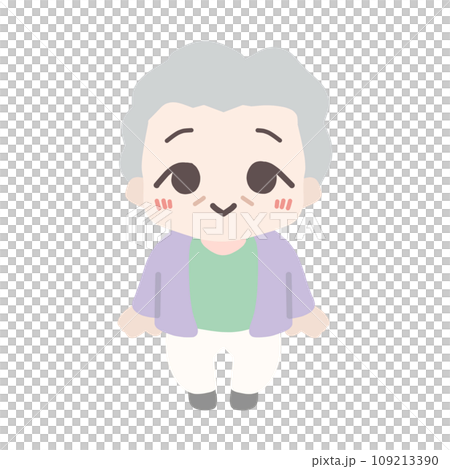 微笑的祖母變成迷你角色的全身插圖。 109213390