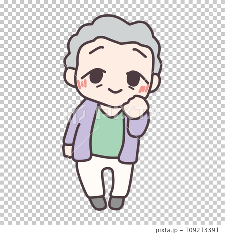 微笑的祖母變成迷你角色的全身插圖。 微笑的祖母變成迷你角色的全身插圖。 109213391