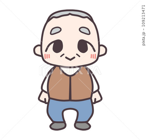 ミニキャラにデフォルメした、笑顔のおじいさんの全身イラスト ミニキャラにデフォルメした、笑顔のおじいさんの全身イラスト 109213471