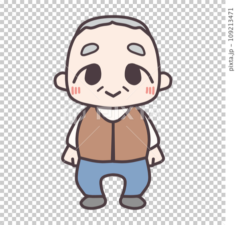 ミニキャラにデフォルメした、笑顔のおじいさんの全身イラスト ミニキャラにデフォルメした、笑顔のおじいさんの全身イラスト 109213471