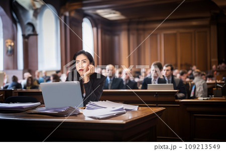 Attorney Lawyer Protecting Client with Closing Not Guilty Arguments. 109213549