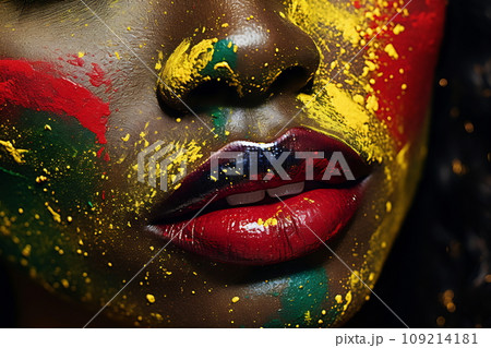 Black woman macro portrait. African American History or Black History Month concept Black woman macro portrait. African American History or Black History Month concept 109214181