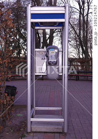 Kiev, Ukraine November 22, 2019: Telephone box in the park of the city of Kiev 109214767