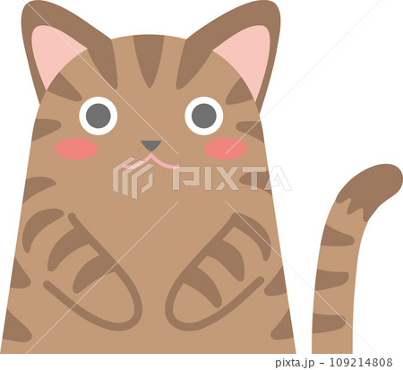 猫のイラスト_ニャンコ_キジ猫_お手々をお腹に当てたキジ猫 109214808