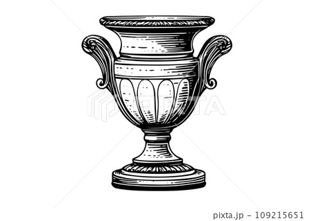 Set of ancient vase hand drawn ink sketch. Engraved style vector illustration. 109215651