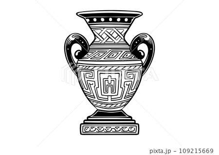 Set of ancient vase hand drawn ink sketch. Engraved style vector illustration. 109215669