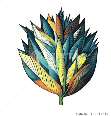 Isolated arrangement of fresh fruits and vegetables and leaves in illustrative style - Ai generated 109215719