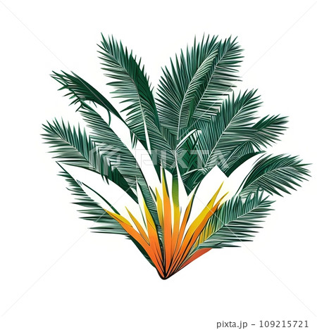 Isolated arrangement of fresh fruits and vegetables and leaves in illustrative style - Ai generated 109215721