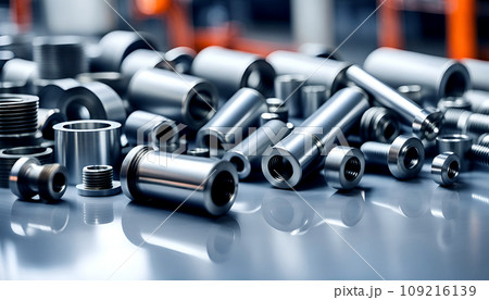 Close-up of industrially manufactured metal parts for industry after production - AI generated 109216139