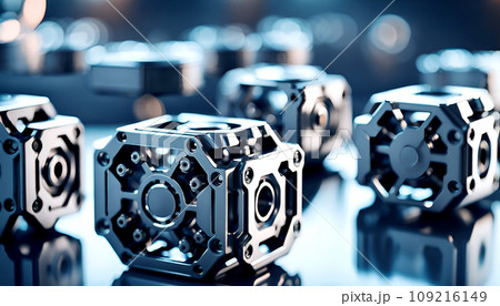 Close-up of industrially manufactured metal parts for industry after production - AI generated 109216149