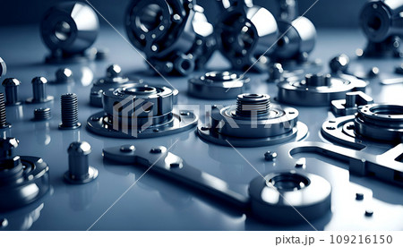 Close-up of industrially manufactured metal parts for industry after production - AI generated 109216150