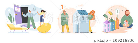 Buying and choosing housing. Vector illustration The business operated from commercial building in city center Choosing right housing option required careful consideration budget and location 109216836