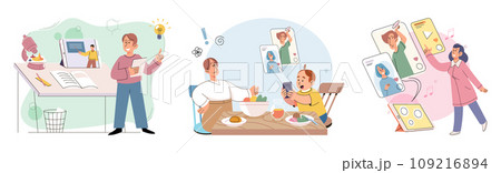 Children with smartphone. Vector illustration. Mobile phones, including cellphones, have transformed way children interact with world Many children are constantly connected, using their phones 109216894