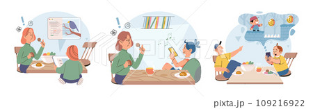 Gadget addiction. Vector illustration. Cellphones have become common tool for communication in digital era Effective communication requires strong connection between individuals The use gadgets Gadget addiction. Vector illustration. Cellphones have become common tool for communication in digital era Effective communication requires strong connection between individuals The use gadgets 109216922
