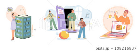 Real estate search. Vector illustration The property with mortgage served as collateral for loan Buyers utilized real estate search concept to find their dream home People looking for home considered Real estate search. Vector illustration The property with mortgage served as collateral for loan Buyers utilized real estate search concept to find their dream home People looking for home considered 109216937