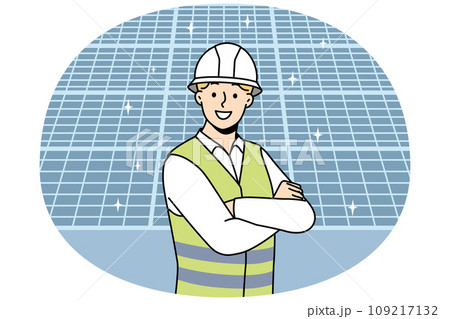 Engineer in uniform near solar panels Engineer in uniform near solar panels 109217132