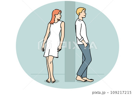 Man and woman separated by wall Man and woman separated by wall 109217215
