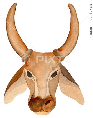 Indian Traditional Cow. Clipart. Watercolor hand drawn art illustration on white background. For cards, handmade textiles, prints, menus, poster 109217369