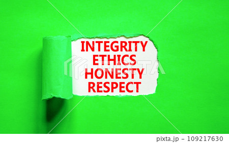Integrity ethics honesty respect symbol. Concept word Integrity Ethics Honesty Respect on beautiful white paper. Beautiful green paper background. Business integrity ethics honesty respect concept. 109217630