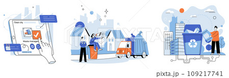 Waste disposal. Vector illustration. It involves finding creative ways to repurpose items or passing them on to others who benefit from them Reusing items not only reduces waste but also conserves 109217741
