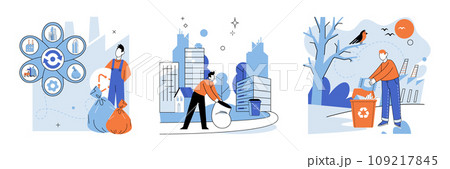 Waste recycling. Vector illustration. The destruction caused by improper waste disposal jeopardizes our ecological balance A clean city with efficient recycling systems fosters healthier environment 109217845