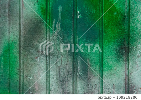 Green paint spot old dirty fence surface weathered texture background 109218280
