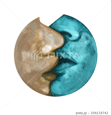 Watercolor Moon And Crescents With The Outlines...のイラスト素材 [109218742 ...