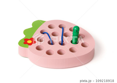 Educational toy for children made of wood in fruit shape isolated on white background 109218918