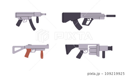 Military weapons. Various modern weapons. Tactical assault rifles, smoothbore guns, anti-tank grenade launchers. Vector illustration. 109219925