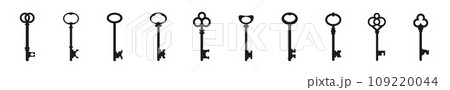 Old vintage key skeleton black silhouette Old vintage key skeleton black silhouette 109220044