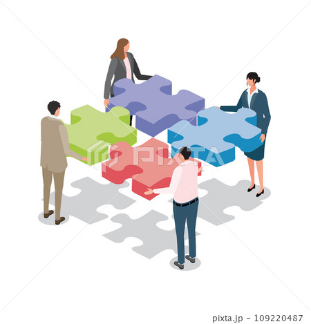 協力して仕事をしているビジネスチームのイラスト 109220487