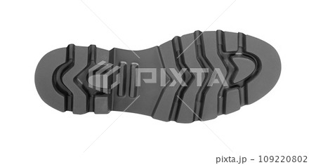 Sole for shoes, bottom view. Shoe sole close-up isolated on white background. Element of boots Sole for shoes, bottom view. Shoe sole close-up isolated on white background. Element of boots 109220802