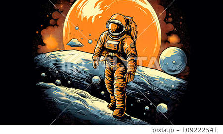 Astronaut in mid flight, suspended amidst the stars 109222541