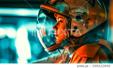close up portrait of a female astronaut close up portrait of a female astronaut 109222648