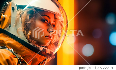 a close up of a female astronaut 109222714