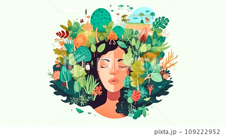 A girl dons Mother Natures mantle amidst greenery 109222952