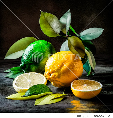 Stunning still life vibrant lemon pops against a dark backdrop Stunning still life vibrant lemon pops against a dark backdrop 109223112
