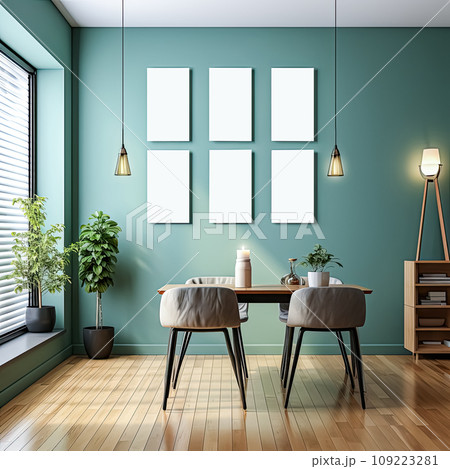Design dreams unfold in watercolor a chic apartment with modular paintings mockup 109223281