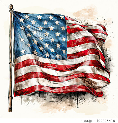 A watercolor image of the US flag 109223410