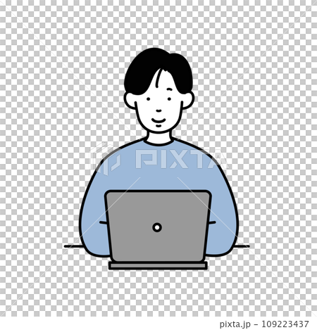 Male business person working on a computer, side job IT company employee 109223437