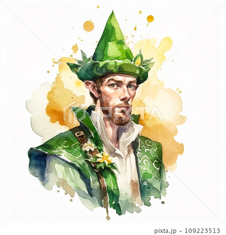 lively leprechaun in green attire and hat lively leprechaun in green attire and hat 109223513