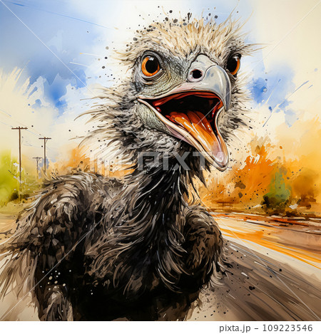 watercolor rendering of an ostrich 109223546